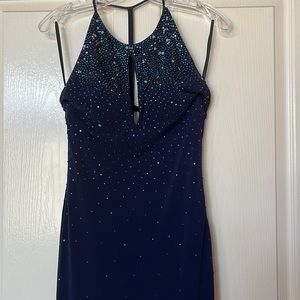 Jovani Navy Blue Beaded Formal Gown Dress